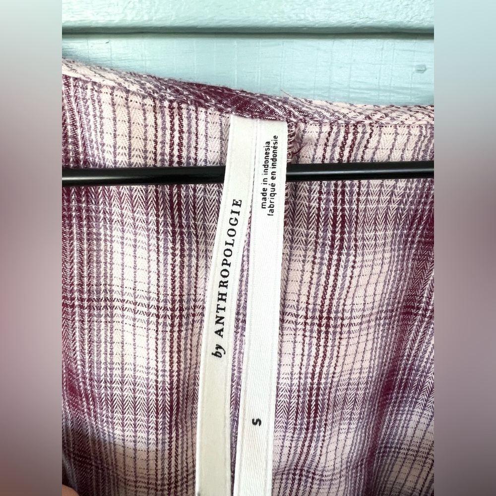 Anthropologie flannel pajama romper Victorian cozy purple plaid 100% cotton fall - Picture 5 of 9